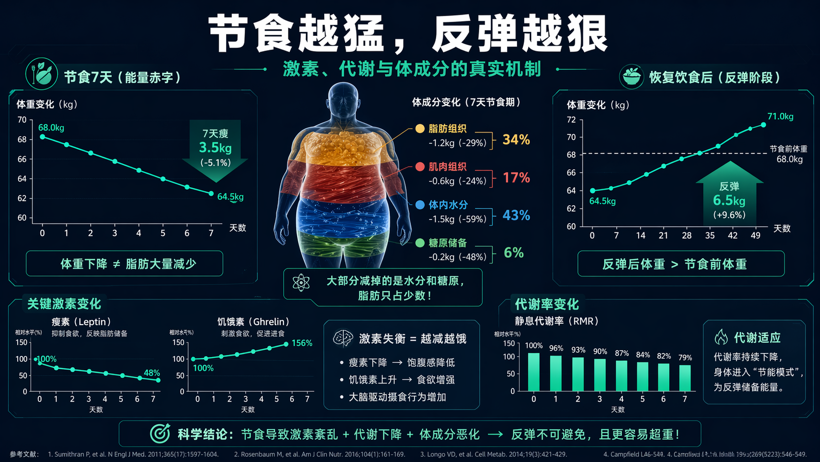 节食7天瘦了3公斤，恢复饮食一周反弹5公斤——这不是意志力问题，是生理机制